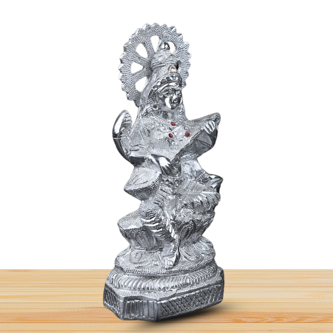 Silver Saraswati Mata ji Idol – Invite Wisdom, Creativity & Inner Peace into Your Home