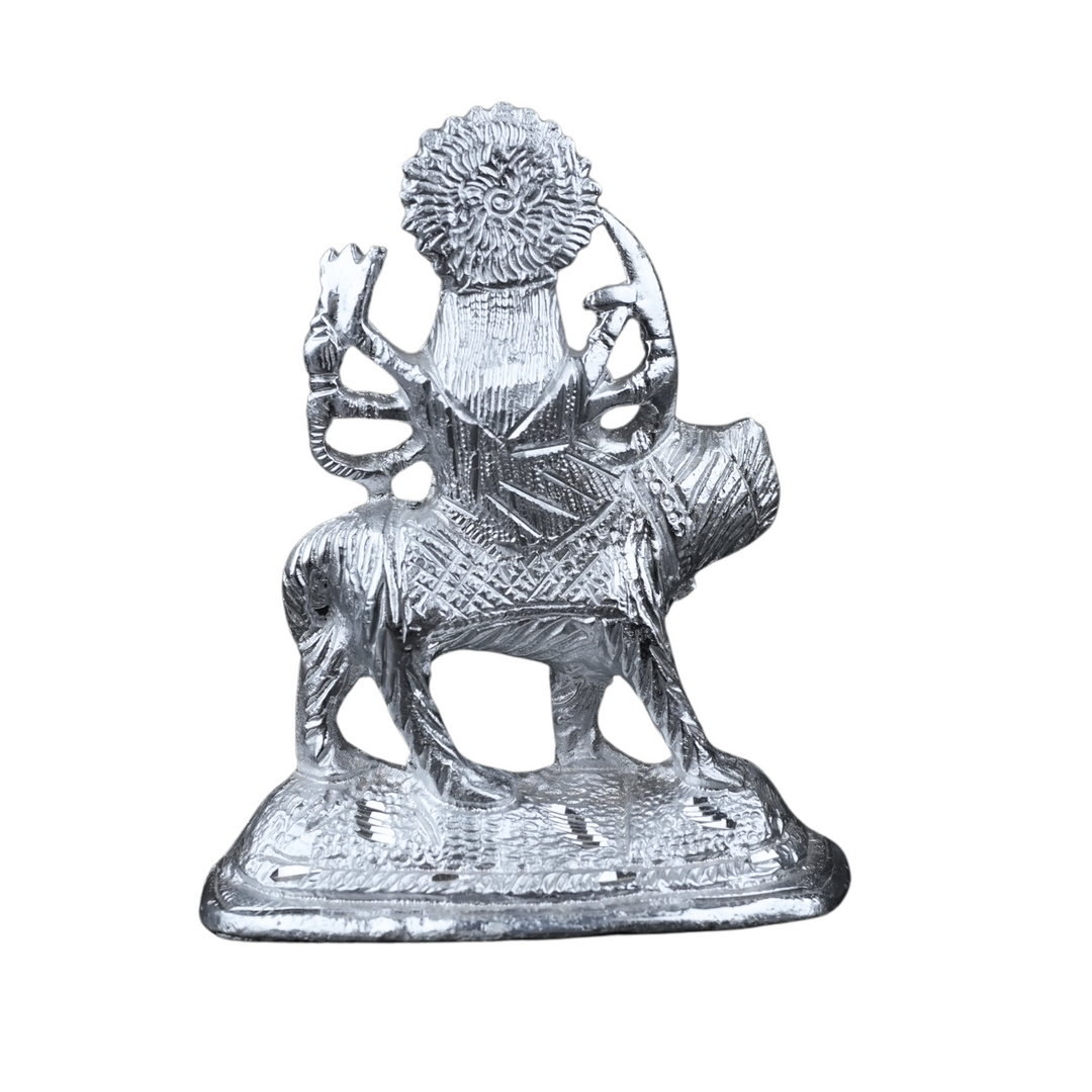 Divine Silver-Plated Maa Durga Idol on Lion