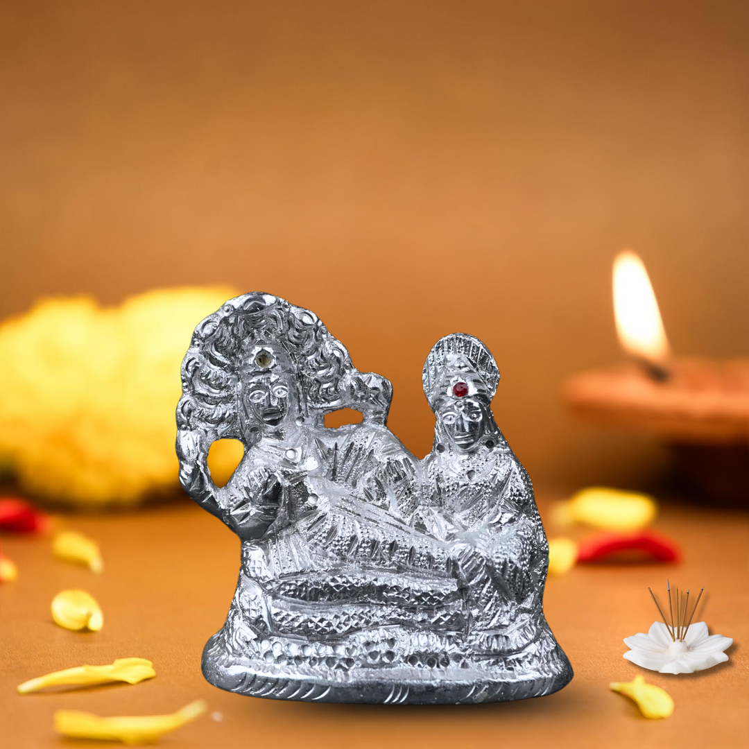 Vishnu Lakshmi Silver Finish Metal Idol – Divine Grace for Prosperity and Protection