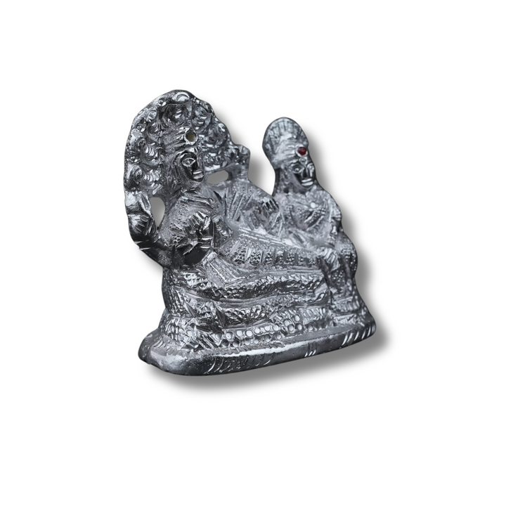 Vishnu Lakshmi Silver Finish Metal Idol – Divine Grace for Prosperity and Protection