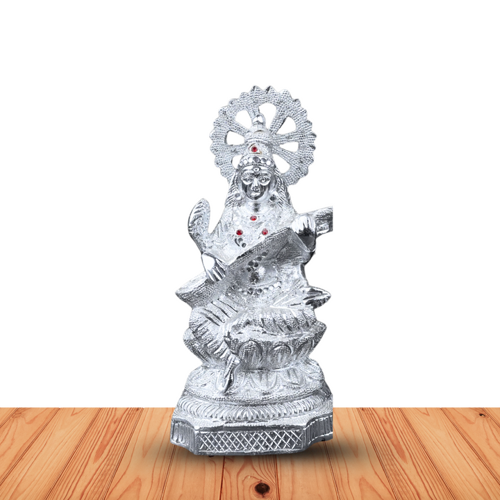 Silver Saraswati Mata ji Idol – Invite Wisdom, Creativity & Inner Peace into Your Home