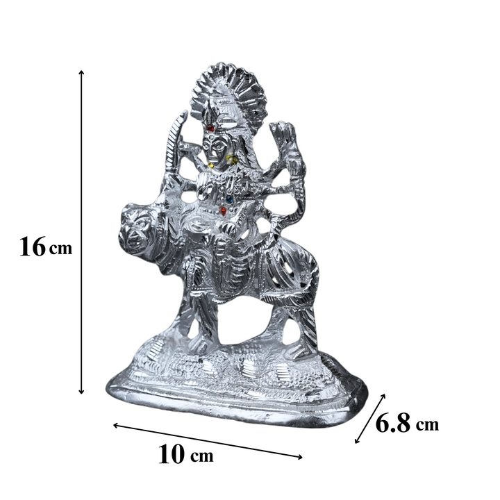 Divine Silver-Plated Maa Durga Idol on Lion