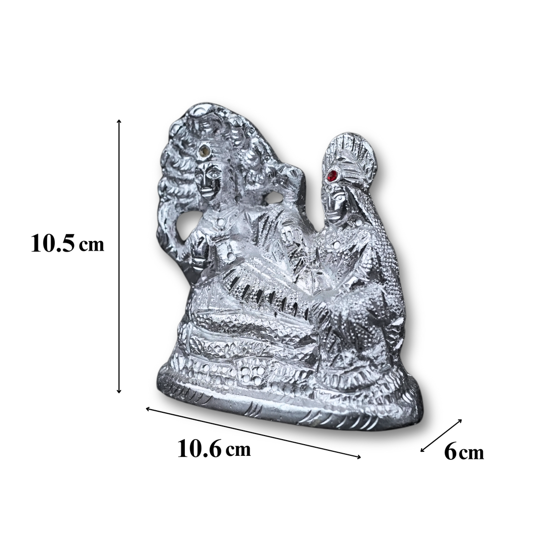 Vishnu Lakshmi Silver Finish Metal Idol – Divine Grace for Prosperity and Protection