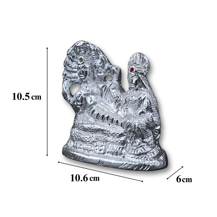 Vishnu Lakshmi Silver Finish Metal Idol – Divine Grace for Prosperity and Protection