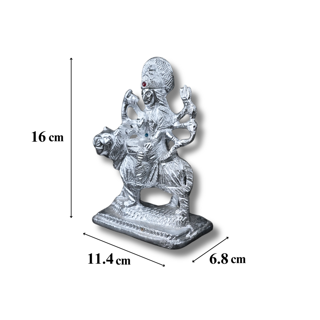 Divine Durga Maa on Tiger – Silver Finish Idol