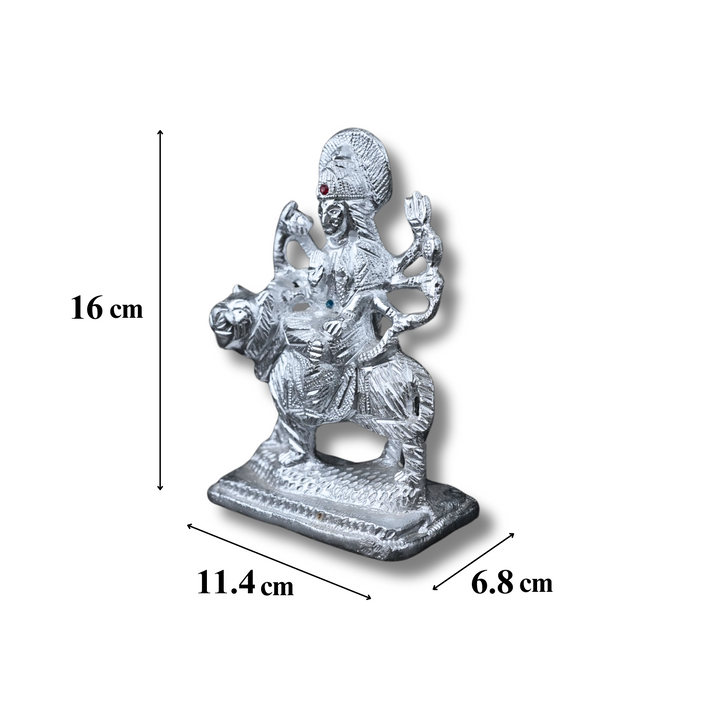 Divine Durga Maa on Tiger – Silver Finish Idol