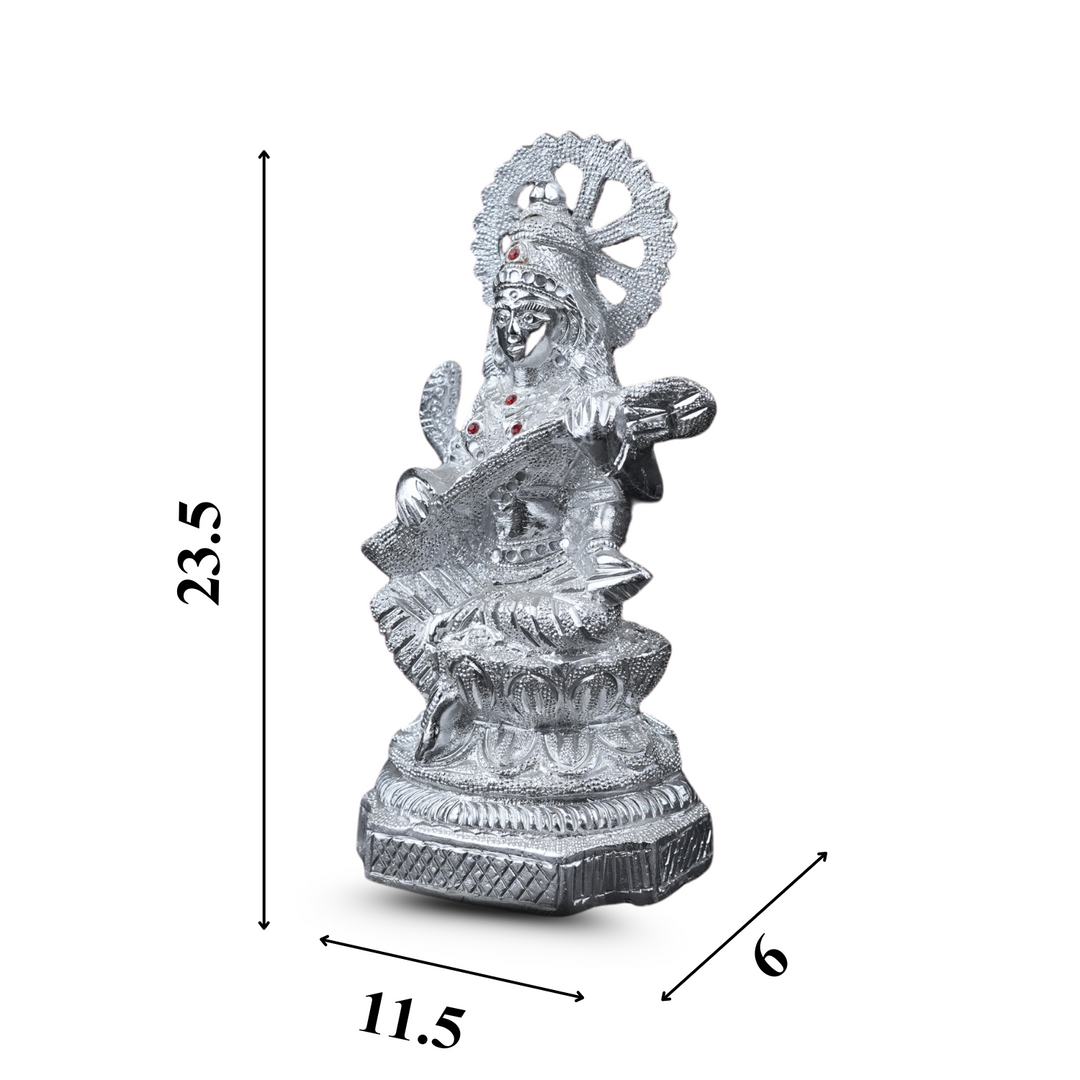 Silver Saraswati Mata ji Idol – Invite Wisdom, Creativity & Inner Peace into Your Home