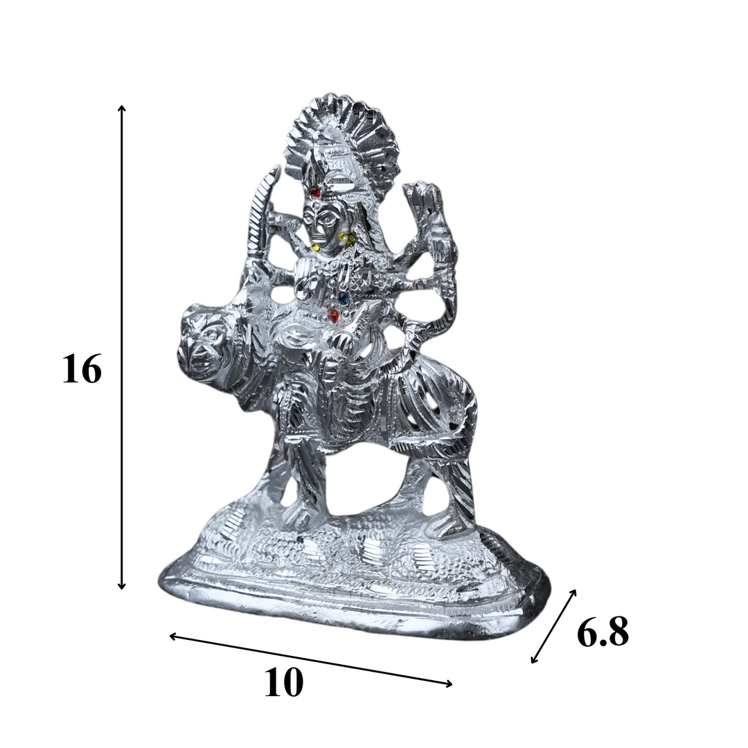 Divine Silver-Plated Maa Durga Idol on Lion