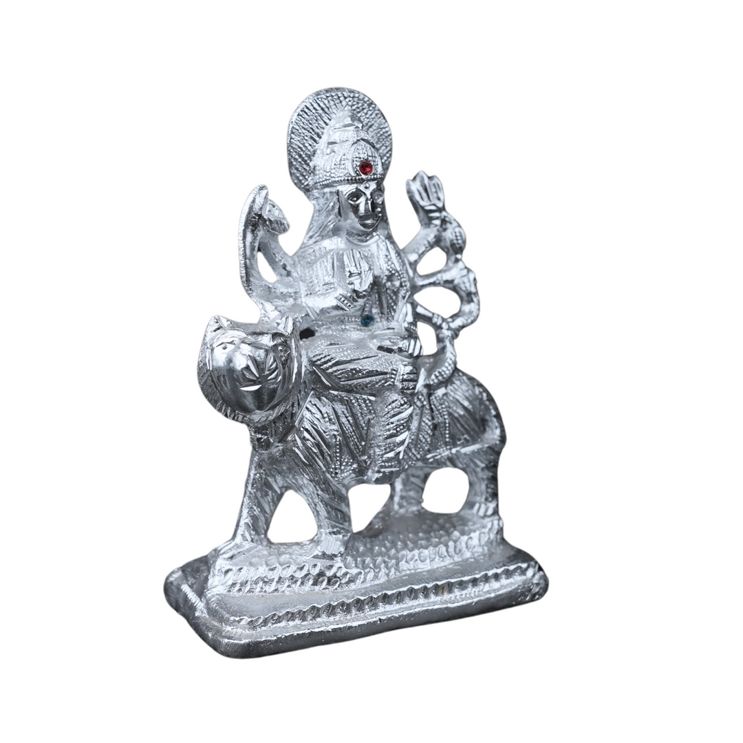 Divine Silver-Plated Maa Durga Idol on Lion
