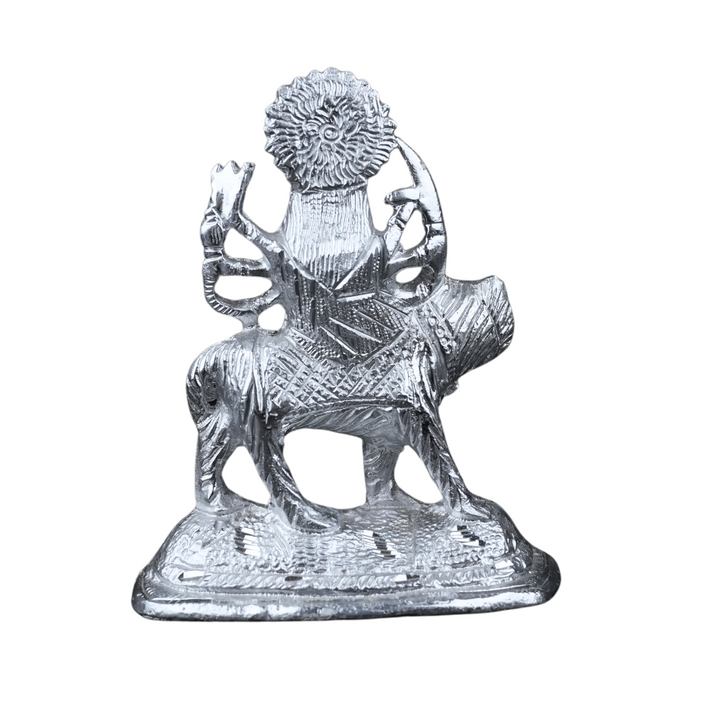 Divine Silver-Plated Maa Durga Idol on Lion