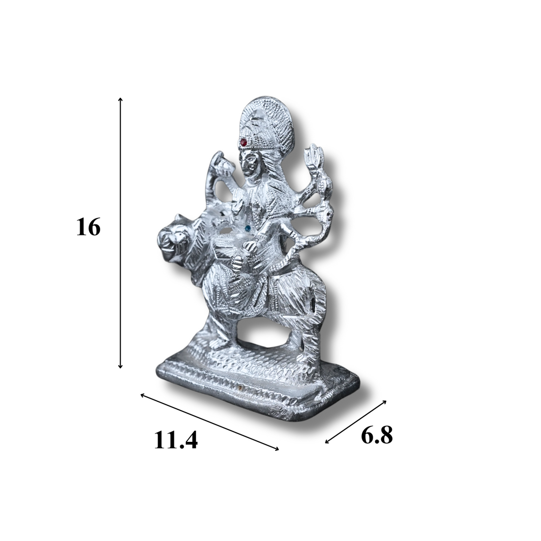 Divine Durga Maa on Tiger – Silver Finish Idol