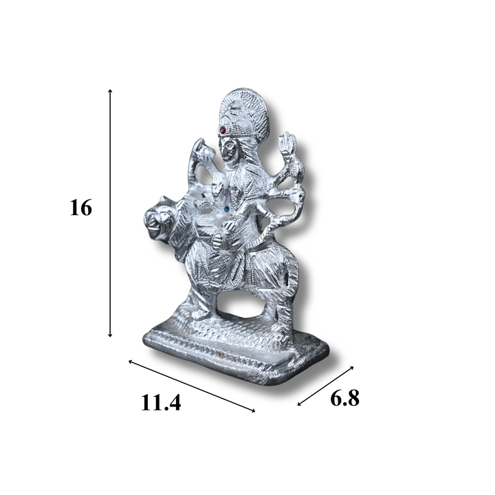 Divine Durga Maa on Tiger – Silver Finish Idol