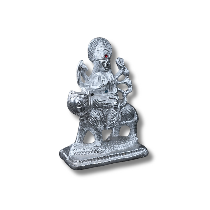 Divine Durga Maa on Tiger – Silver Finish Idol