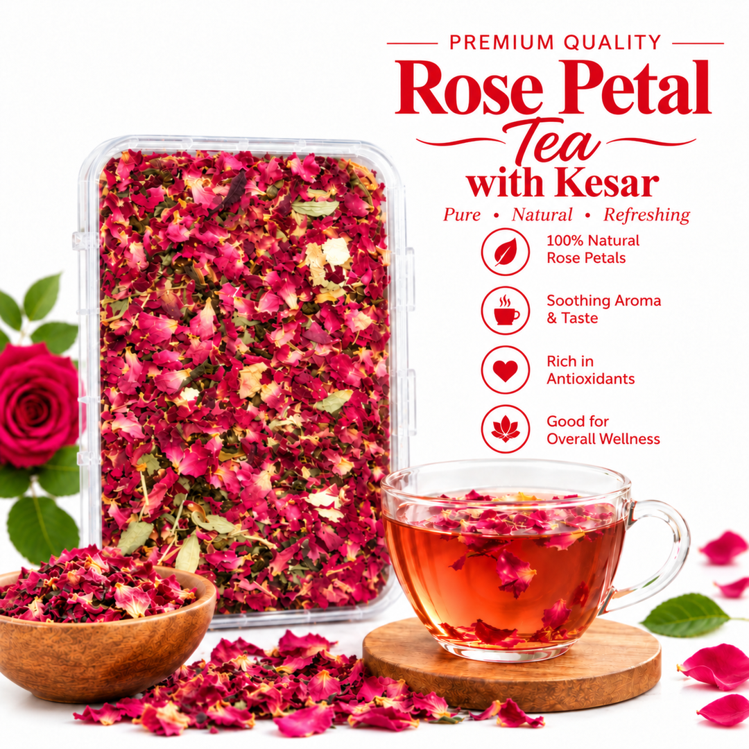 Premium Rose Petals Tea with Kesar– Pure, Natural & Refreshing